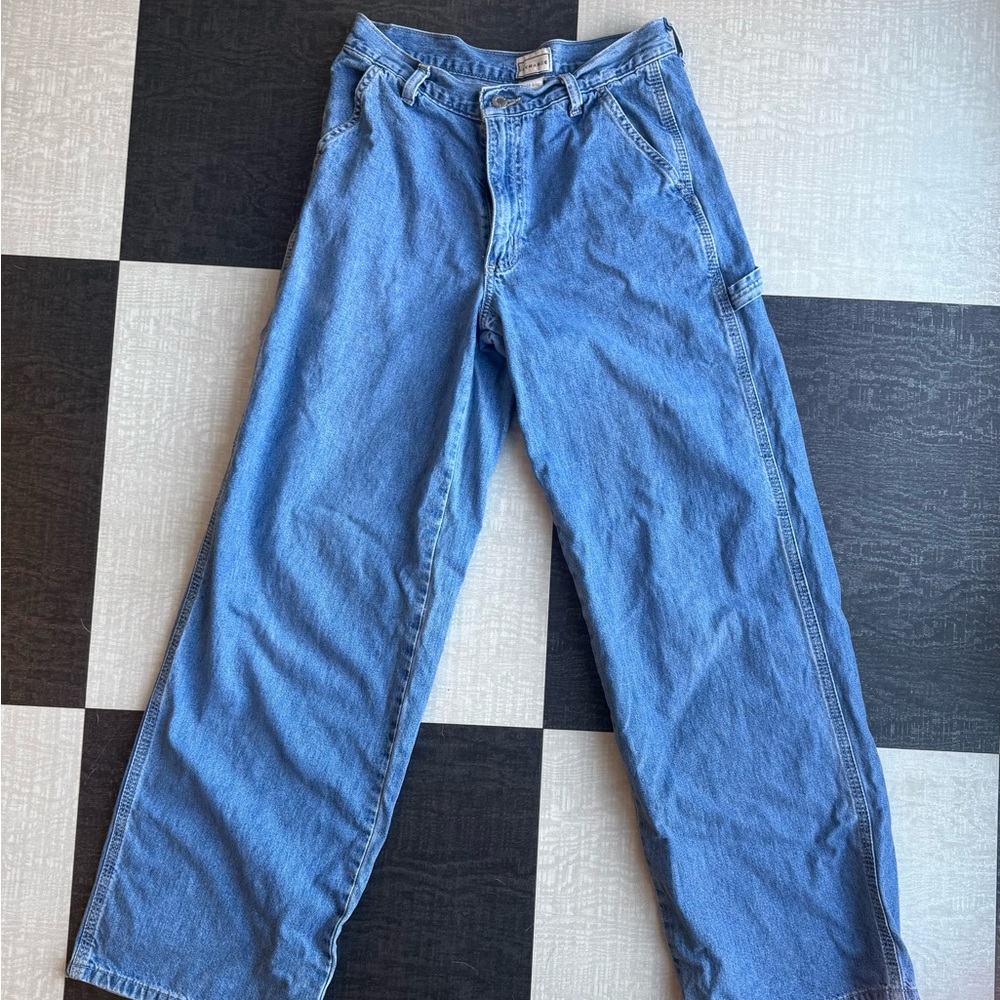 Vintage 90s Cargo Jeans Sz 7 Wide Leg Medium Wash Hammer Loop Paper Tag